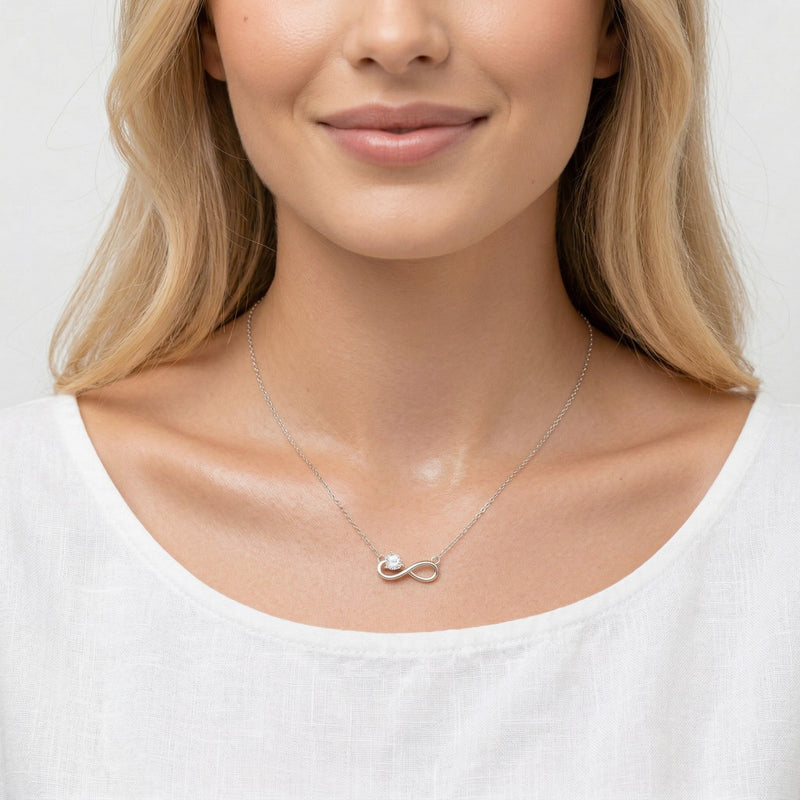 diamond birthstone necklace in white gold finish — model view