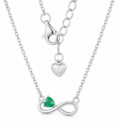 emerald birthstone necklace in white gold finish — back view