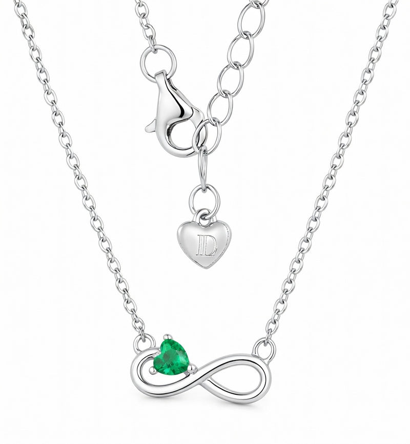 emerald birthstone necklace in white gold finish — back view