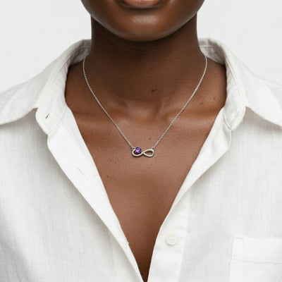 alexandrite birthstone necklace in white gold finish — model view