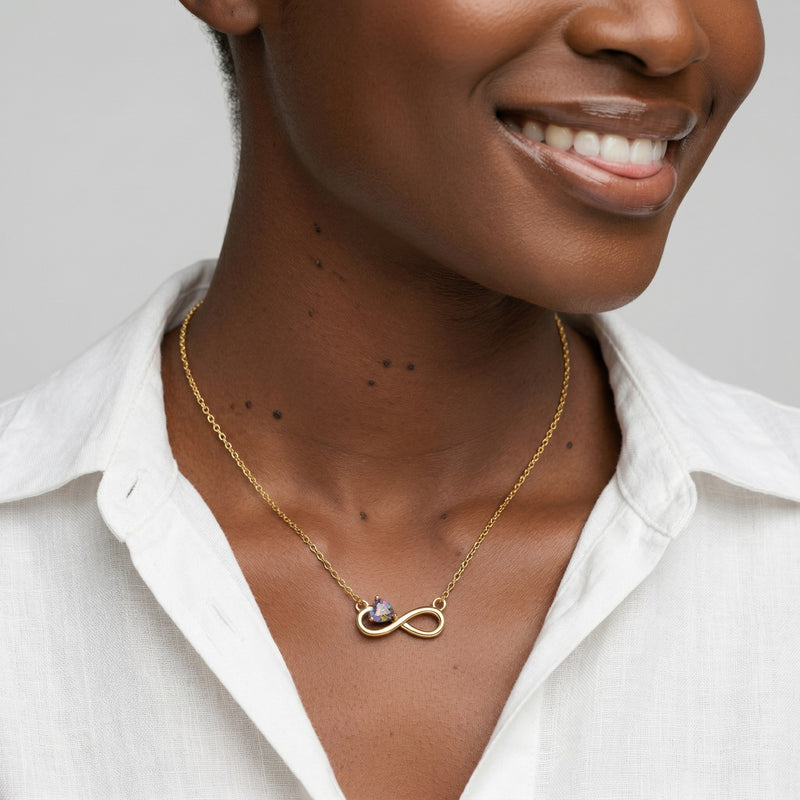 alexandrite birthstone necklace in yellow gold finish — model view