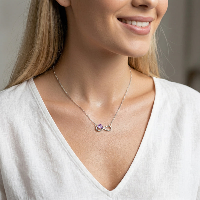 alexandrite birthstone necklace in white gold finish — model view