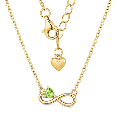 peridot birthstone necklace in yellow gold finish — back view