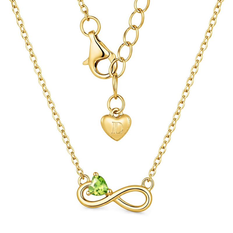 peridot birthstone necklace in yellow gold finish — back view