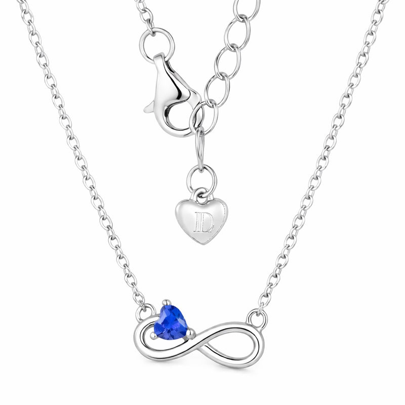 sapphire birthstone necklace in white gold finish — back view