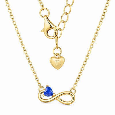 sapphire birthstone necklace in yellow gold finish — back view