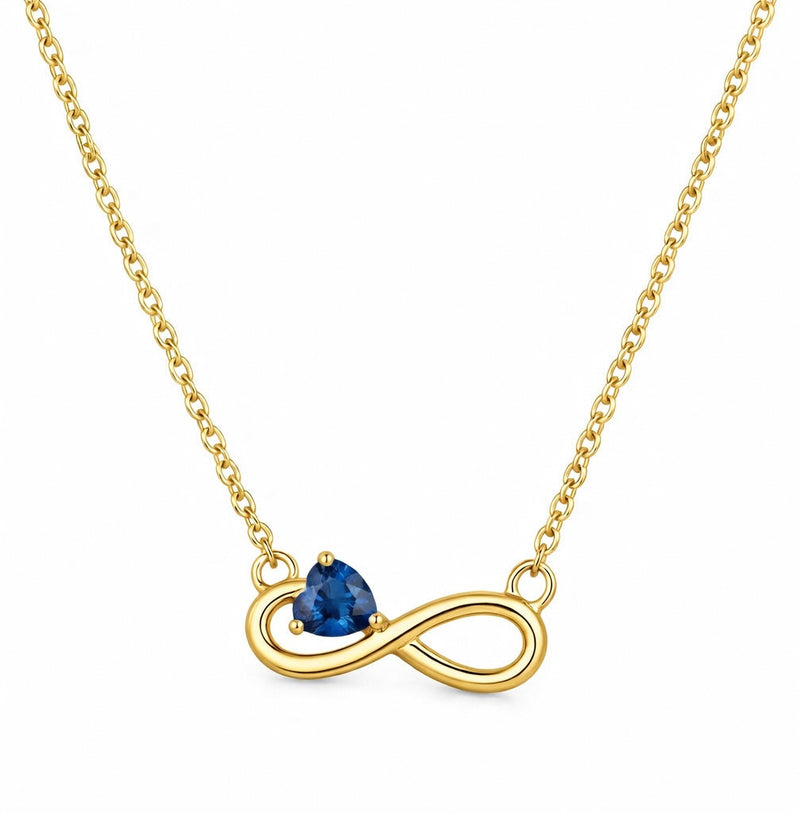 sapphire birthstone necklace in yellow gold finish — front view