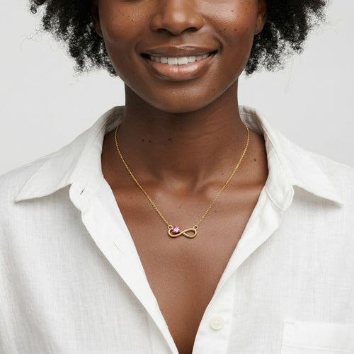 tourmaline birthstone necklace in yellow gold finish — model view