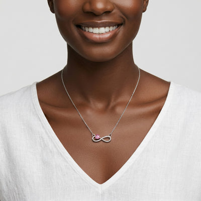 tourmaline birthstone necklace in white gold finish — model view