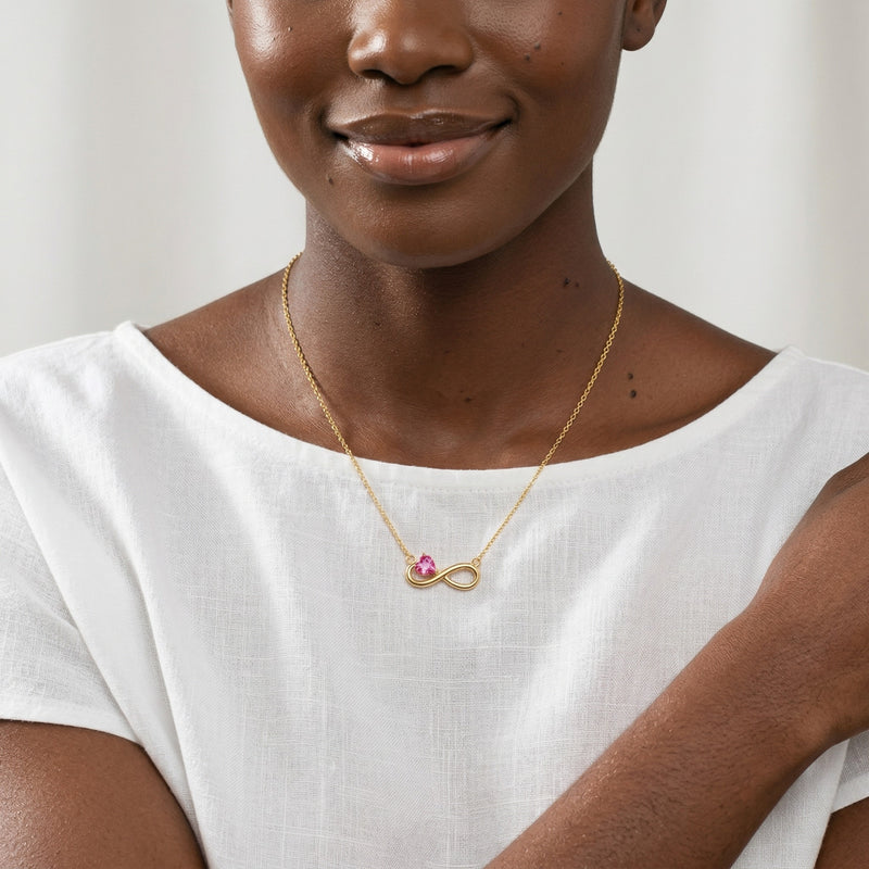 tourmaline birthstone necklace in yellow gold finish — model view