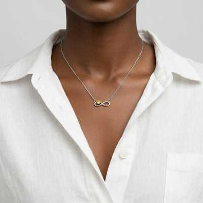 citrine birthstone necklace in white gold finish — model view