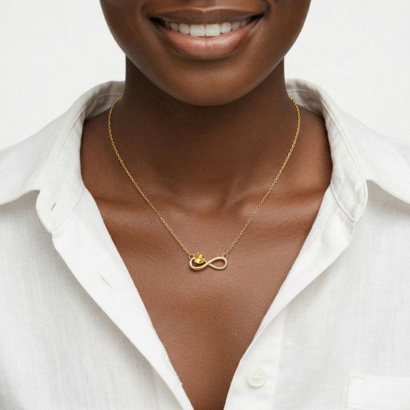 citrine birthstone necklace in yellow gold finish — model view