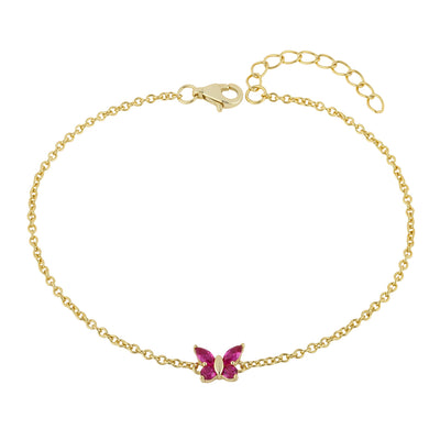 red ruby butterfly bracelet in yellow gold finish — front view