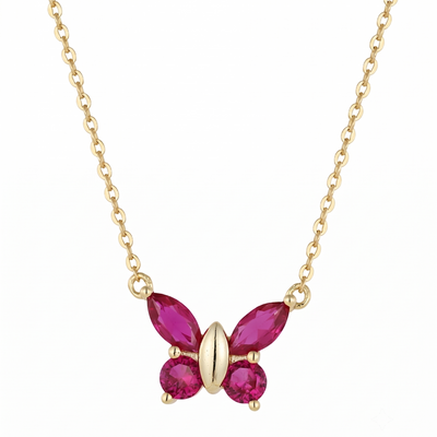 Starlight Red Ruby Butterfly Pendant Necklace