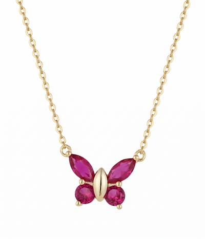 Starlight Red Ruby Butterfly Pendant Necklace