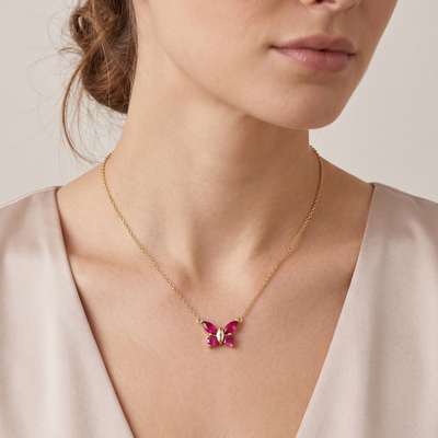 Starlight Red Ruby Butterfly Pendant Necklace