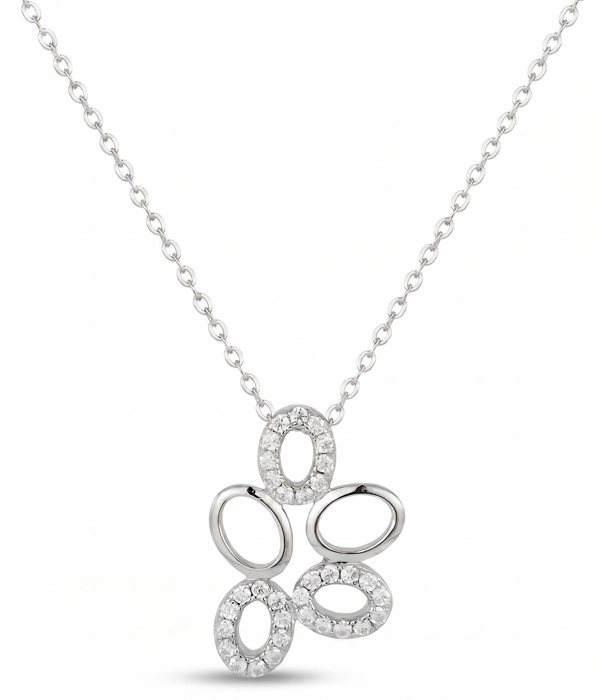 lumina forge eternal bloom moissanite necklace in white gold finish — front view