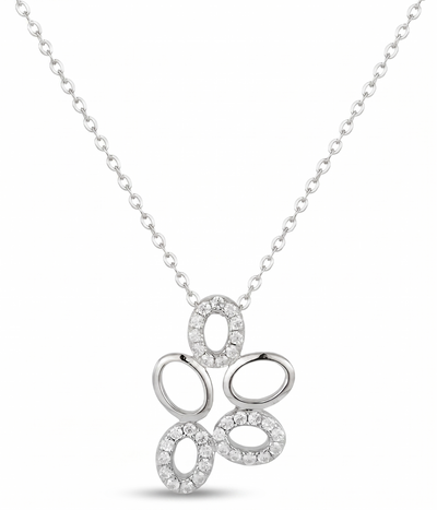 lumina forge eternal bloom moissanite necklace in white gold finish — front view
