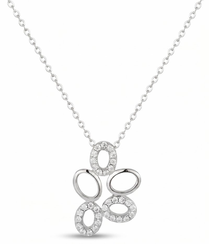 lumina forge eternal bloom moissanite necklace in white gold finish — front view