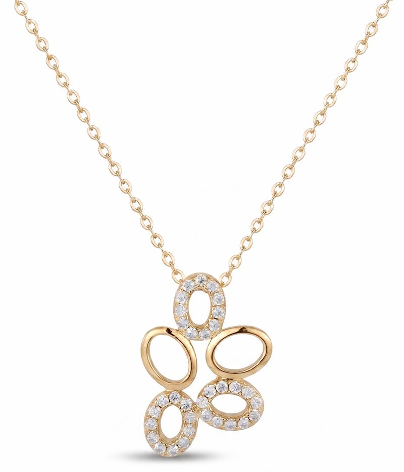 lumina forge eternal bloom moissanite necklace in yellow gold finish — front view