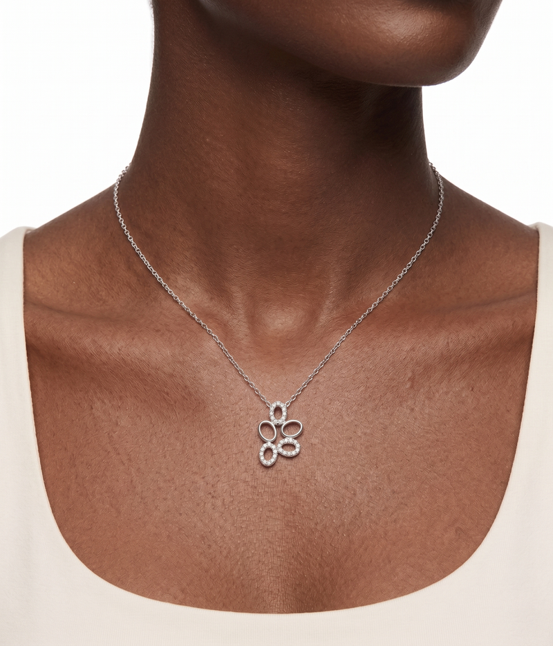lumina forge eternal bloom moissanite necklace in white gold finish — model view