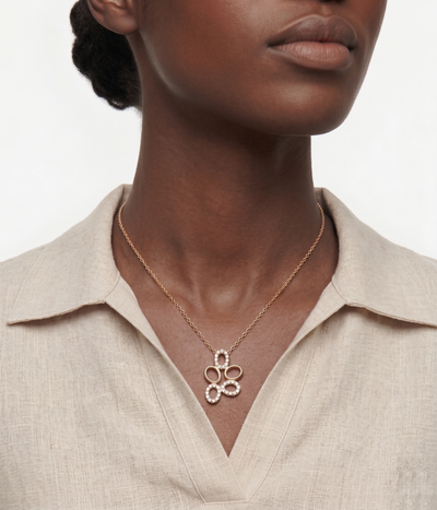 lumina forge eternal bloom moissanite necklace in yellow gold finish — model view