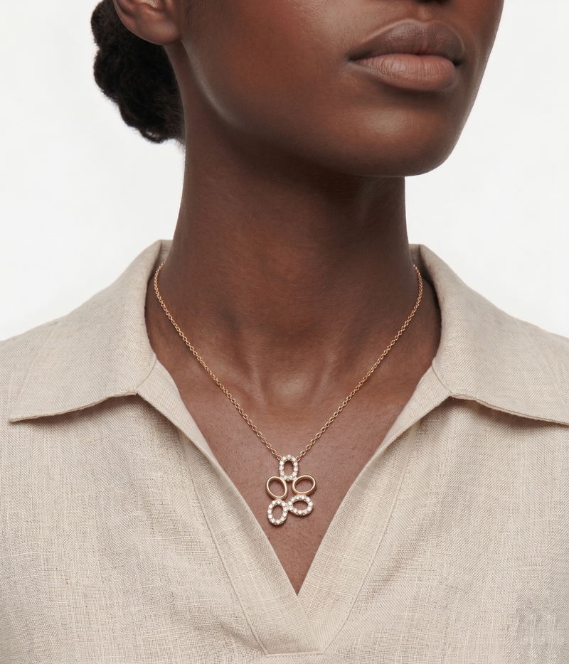 lumina forge eternal bloom moissanite necklace in yellow gold finish — model view