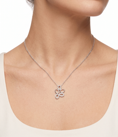 lumina forge eternal bloom moissanite necklace in white gold finish — model view