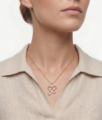 lumina forge eternal bloom moissanite necklace in yellow gold finish — model view