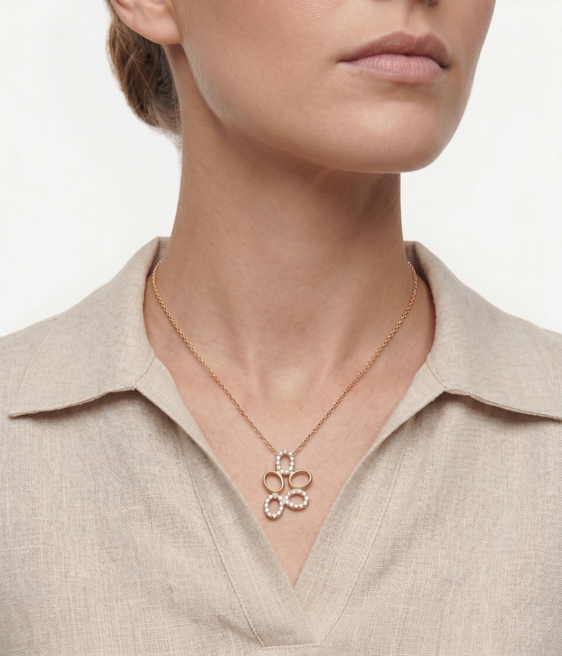 lumina forge eternal bloom moissanite necklace in yellow gold finish — model view